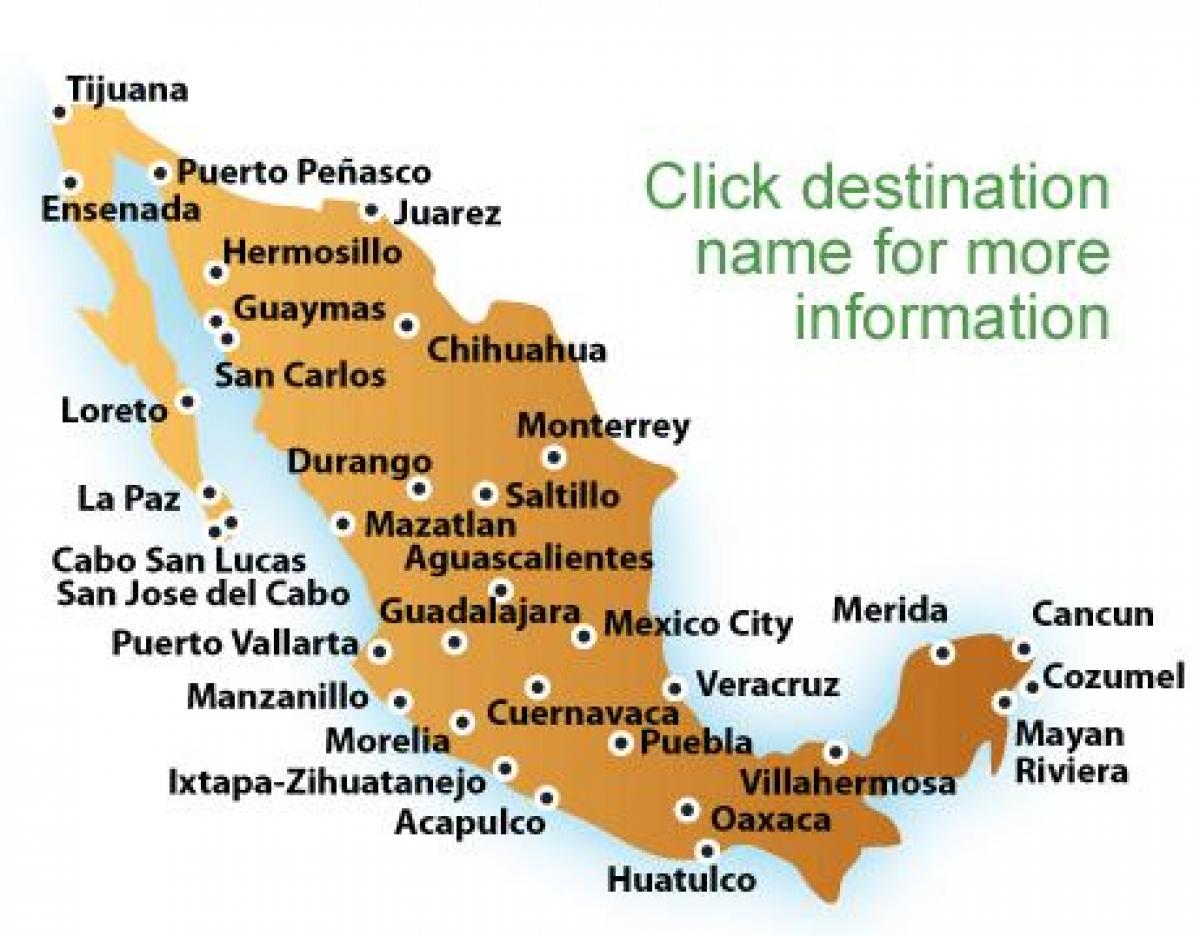 карта пляжаў у Мексіцы
