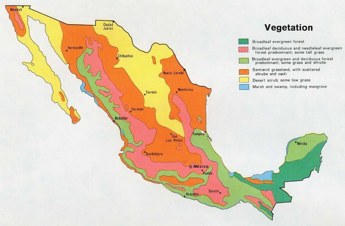 карта Мексікі натуральны рэсурсы