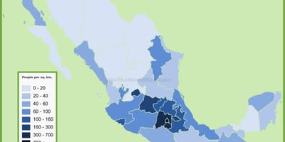 Шчыльнасць насельніцтва карта Мексіка
