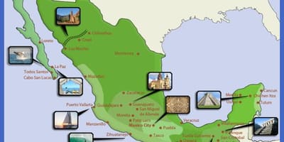 Карта Мексікі турыстычных напрамкаў