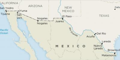 ЗША і Мексіка мяжы карты